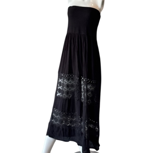 Chelsea 28 Farrah Smocked Cover-Up Black Strapless Crochet Maxi Dress Size M - Picture 5 of 16